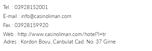 Liman Hotel & Casino telefon numaralar, faks, e-mail, posta adresi ve iletiim bilgileri